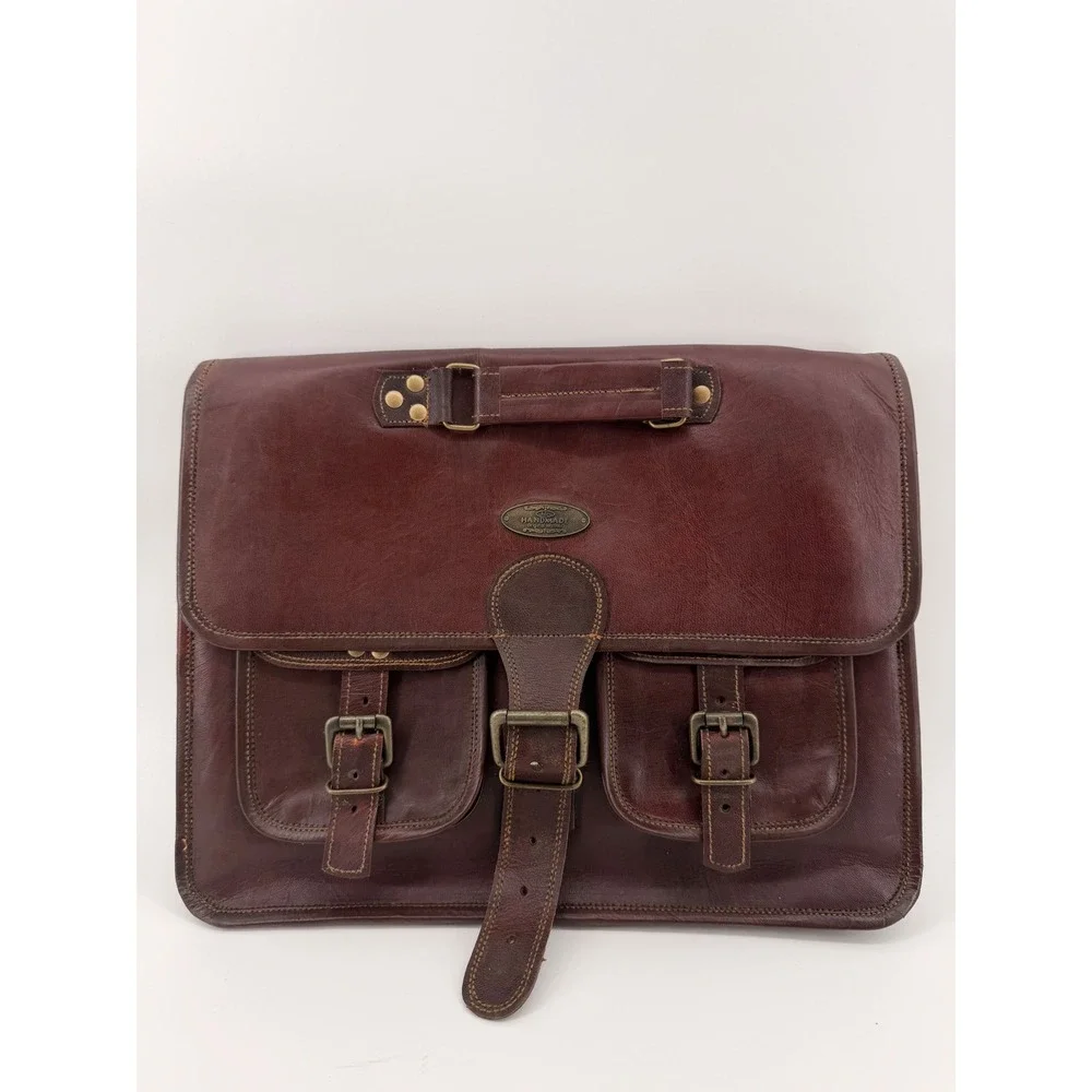 HLC Cuero Handmade Original Leather Messenger Bag Dark Brown Satchel Laptop Case